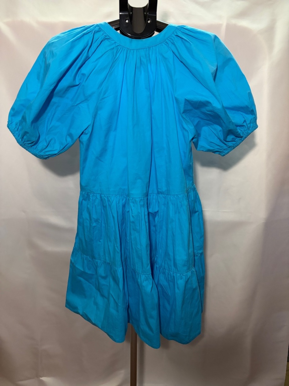 Japna Bright Turquoise Blue Puff Sleeve Mini Dress - Picture 5 of 8